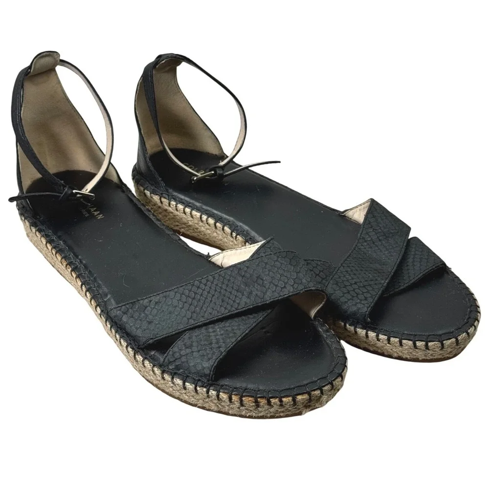 Cole‎ Haan Pinch Maine Cloudfeel Espadrille Flat Sandals Women 10.5 Black Casual